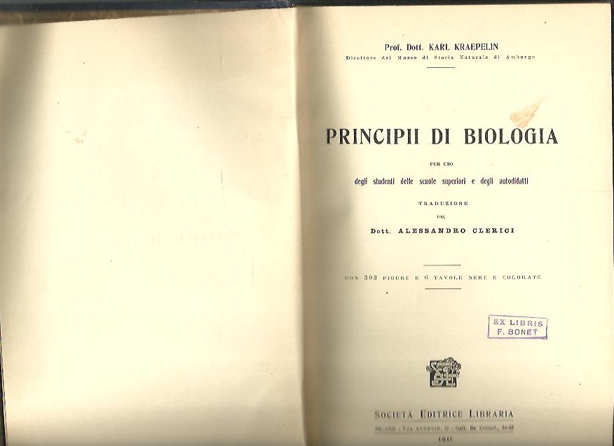 PRINCIPII DI BIOLOGIA PER USO DEGLI STUDENTI DELLE SCUOLE SUPERIORI E DEGLI AUTODIDATTI.