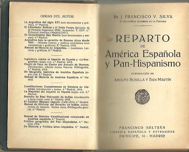 REPARTO DE AMERICA ESPA�OLA Y PAN-HISPANISMO.