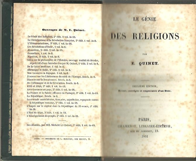 LE GENIE DES RELIGIONS.