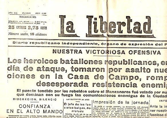 LA LIBERTAD. DIARIO REPUBLICANO INDEPENDIENTE, ORGANO DE EXPRESION DEL FRENTE POPULAR. A�O XIX. N. 5322.12-ABRIL-1937.