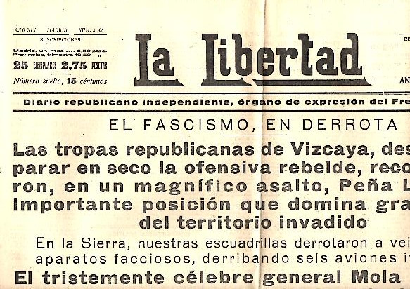 LA LIBERTAD. DIARIO REPUBLICANO INDEPENDIENTE, ORGANO DE EXPRESION DEL FRENTE POPULAR. A�O XIX. N. 5368. 4-JUNIO-1937.