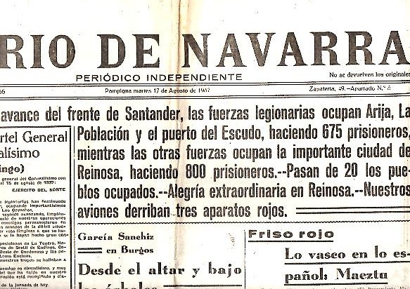 DIARIO DE NAVARRA. A�O XXXV. N. 10966. 17-AGOSTO-1937.