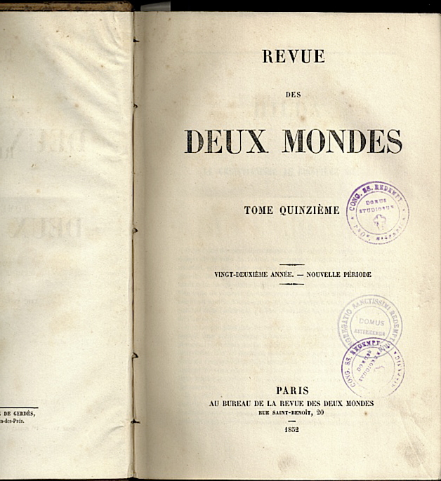 REVUE DES DEUX MONDES. TOME QUINZIEME. VINGT-DEUXIEME ANNE. NOUVELLE PERIODE. JUILLET-AOUT-SEPTEMBRE.