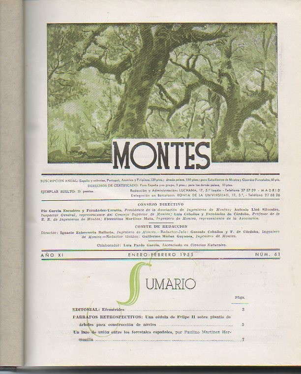 MONTES. PUBLICACION DEL CUERPO DE INGENIEROS DE MONTES. 1955. A�O IX.N. 61-66.